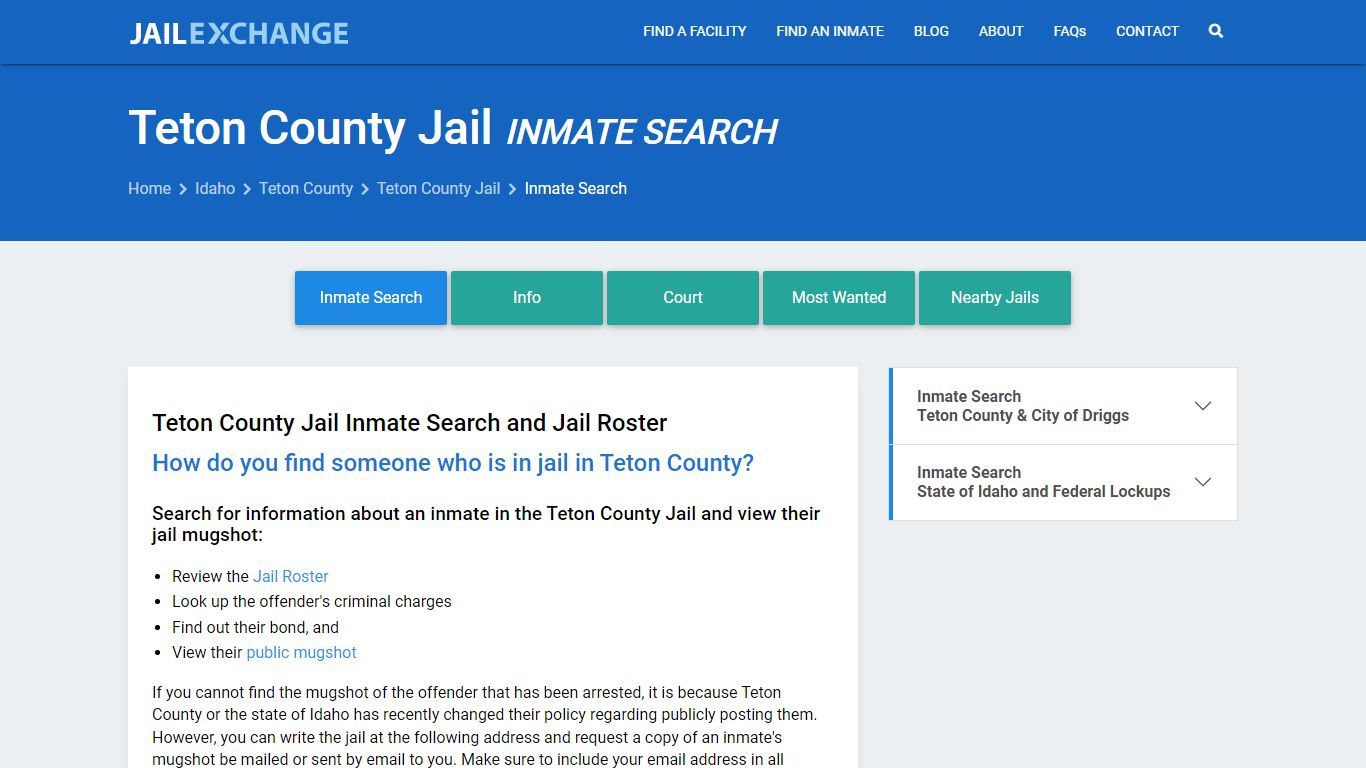 Inmate Search: Roster & Mugshots - Teton County Jail, ID